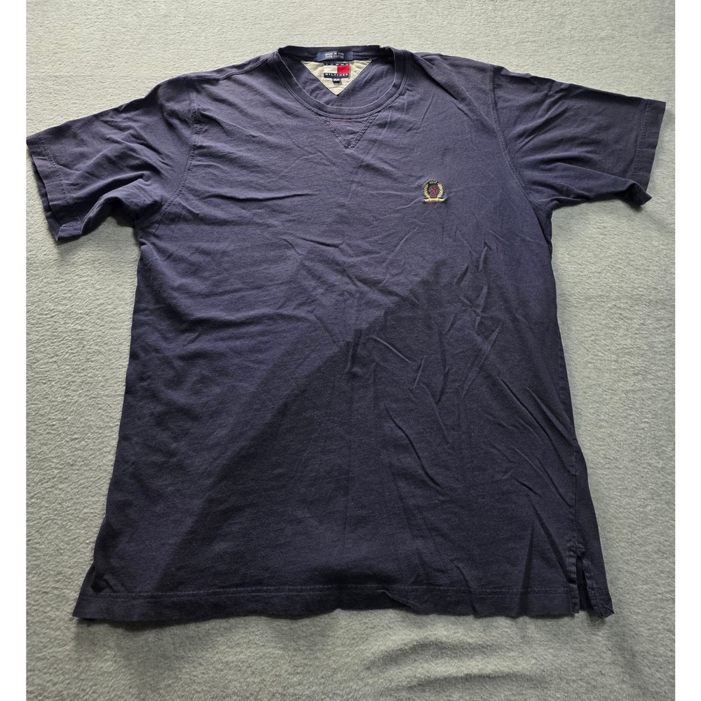 Tommy Hilfiger Mens Navy Blue Cotton Crest Logo T-Shirt Size M Short Sleeve